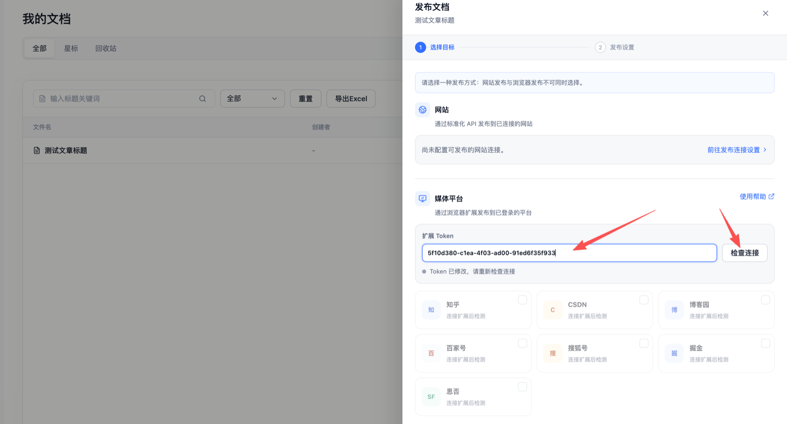 填写 Token 并检查连接